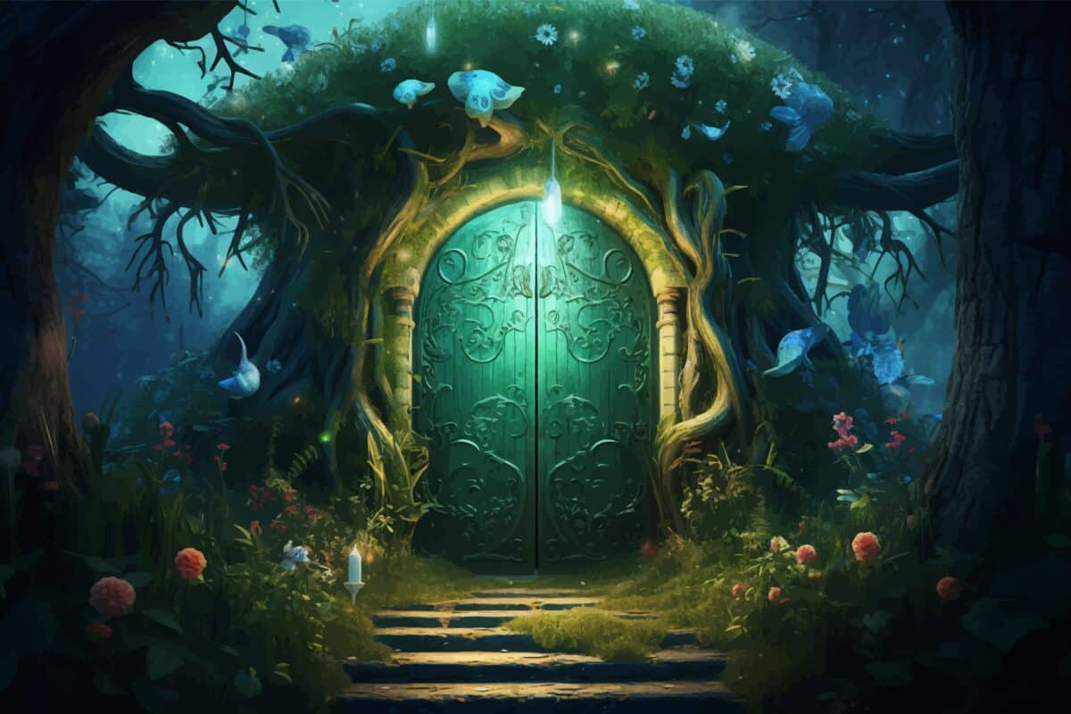 Wooden,door,to,an,alien,world.,magic,gate.,mysterious,entrance